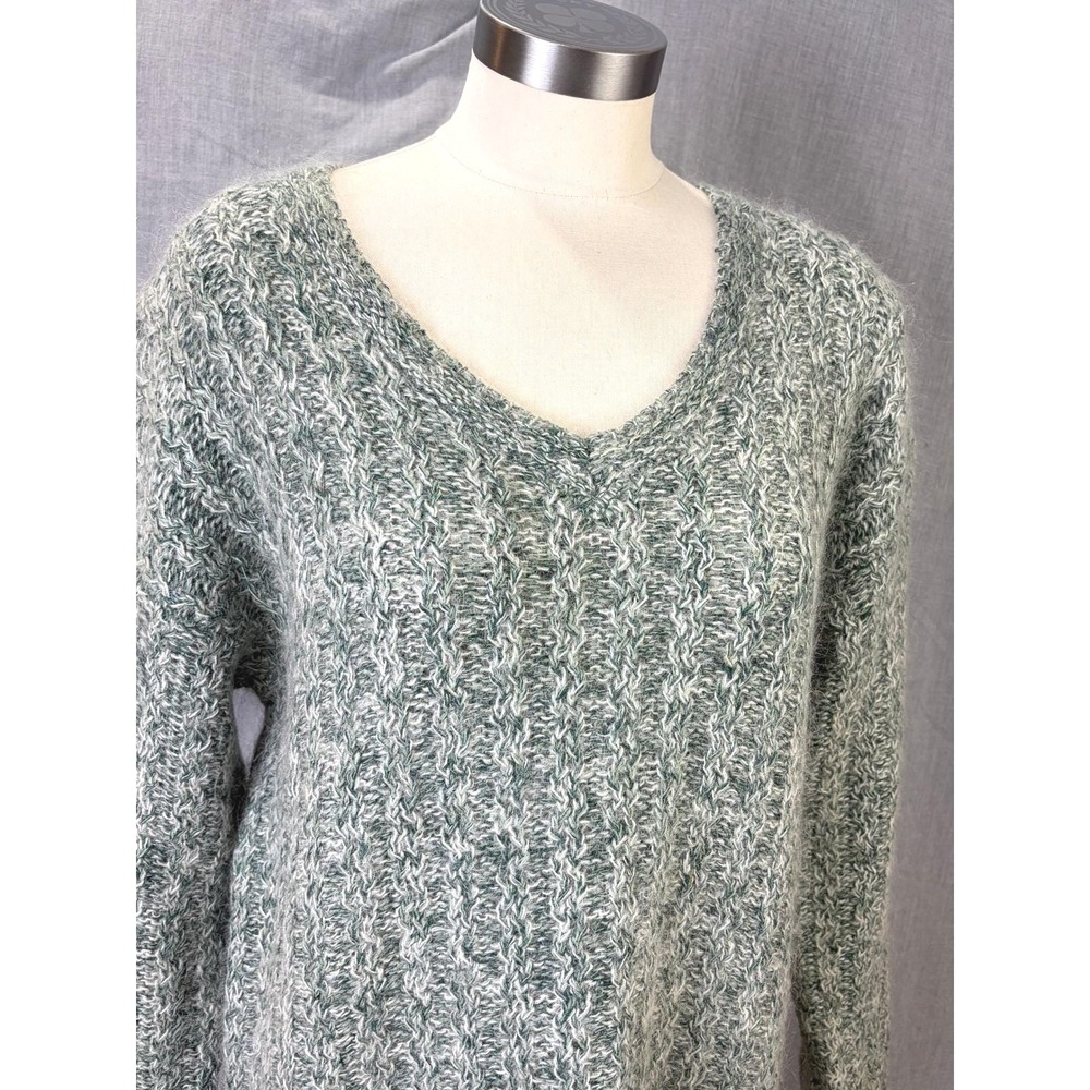 Vintage 90s All Points Green Marled Silk Blend Textured V Neck Sweater M